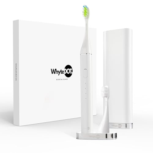 WhyteDOT® Cepillo de dientes eléctrico sónico de metal ligero con revestimiento cerámico, incluye estuche de viaje, dos cabezales y soporte para cepillos, para la limpieza diaria eficaz y suave de los