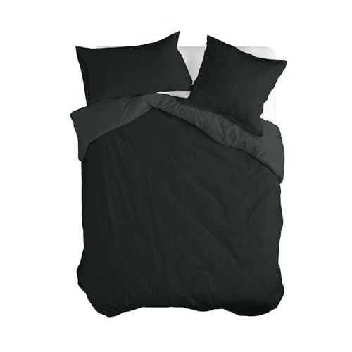 Housse de couette noire 260x220 cm Basic, l'élégance sobre du linge de lit - 6
