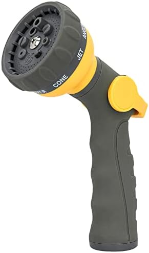 BlueBala Garden Hose Spray Nozzle, Water Sprayer with 8 Adjustable Patterns, Impact Resistant and Non-Slip for Watering Plants, Car Washing, Pets Bathing and Cleaning (Yellow+Grey)