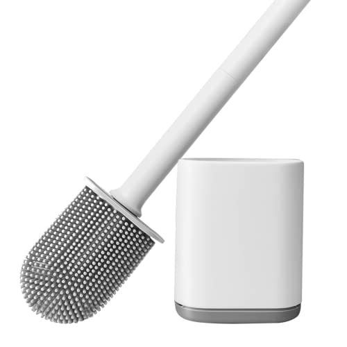 NileHome Silicone Toilet Brush, Toilet Bowl Brush and Holder Toilet Scrubber with Silicone Bristles Flat Flexible Toilet Brushes for Bathroom with Holder Toilet Cleaner Brush Cover