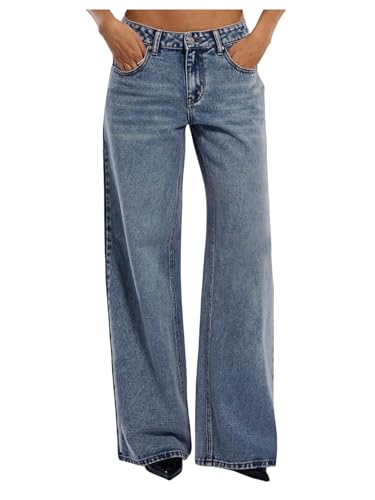 WDIRARA Women's Low Rise Baggy Jeans Y2k Loose Wide Leg Denim Pants