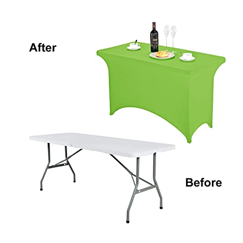 Image of FORLIFE Spandex Table Cover - Fitted 4ft Rectangular Tablecloth, Stretch Patio Cover, Universal for Wedding, Banquet, Party (Apple Green)