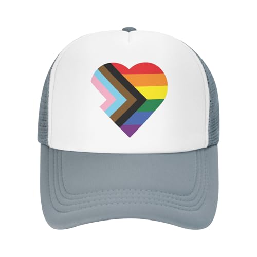 LGBT Rainbow and Transgender Pride Flag Heart Trucker Hat Snapback Mesh Baseball Cap Unisex2