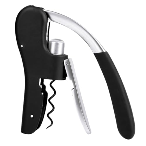 Zinc Alloy Compact Vertical Spiral Wine Bottle Opener, Ergonomic Handle Design, Black