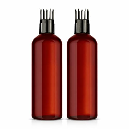 Image of Amber PET Applicator Bottles Pack of 2 - 100 ml Empty Refillable Squeeze Bottles with Comb Tip for Hair Oil, Hair Dye, Shampoo & DIY Cosmetic Storage
