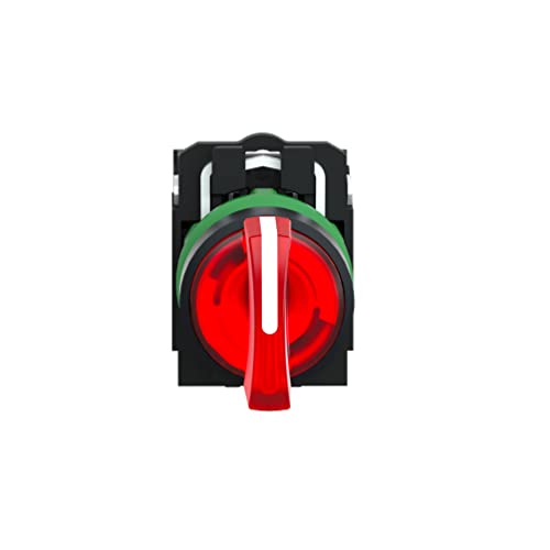 Schneider Electric Illuminated selector switch, Harmony XB5, grey plastic, red handle, 22mm, 3 positions, universal LED - Image 2