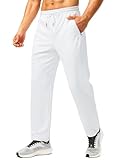 Pudolla Men's Athletic Pants with Zipper Pockets Stretch Workout Sweatpants Lightweight Running Joggers for Men(White Large)