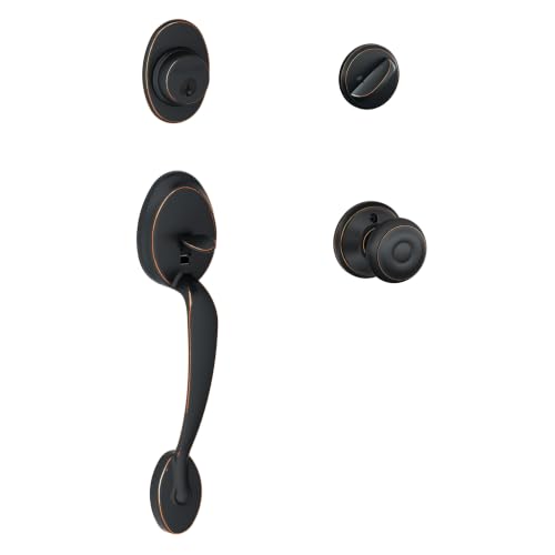 Image of SCHLAGE Front Door Entry Handleset, Georgian Knob, Aged Bronze