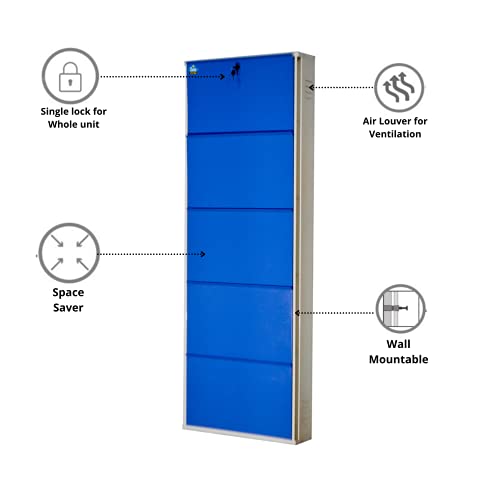 Image of DELITE KOM 24 Inch Wide, 5 Shelf Metal Shoe Rack Wall Mounted for Home with Central Lock Holds Upto 15 Shoes or 25 Slippers Pair | 1 Year Warranty | (67 x 24 x 5 Inch, Ivory Blue) DIY Space Saving