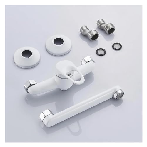 Robinet de lavabo mural blanc avec mitigeur pivotant pour optimiser les petits espaces - 7