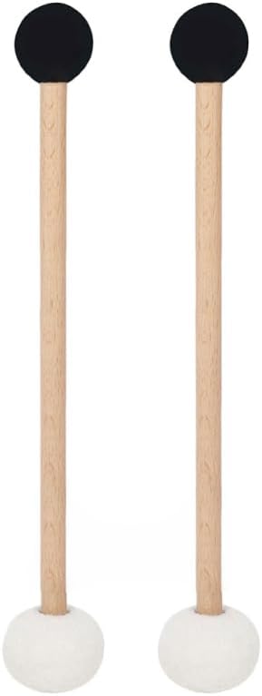 Toddmomy 2Pcs Double-Ended Felt Rubber Drum Mallet with Wood Handle Versatile Percussion Stick for Bass Drum Timpani and Meditation Music