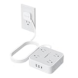 TESSAN 10 Ft Surge Protector Power Strip, 3 USB(1 USB C) 8 Outlets, Flat Plug Extension Cord with Multiple Outlets, 900J Protection, Desk Charging Station for Home, Dorm Room Essentials, Grey