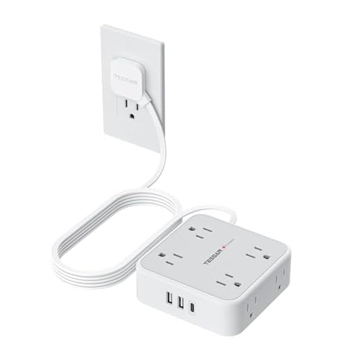 TESSAN 10 Ft Surge Protector Power Strip, 3 USB(1 USB C) 8 Outlets, Flat Plug Extension Cord with Multiple Outlets, 900J Protection, Desk Charging Station for Home, Dorm Room Essentials, Grey