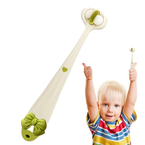 Cepillo De Dientes Triple Cara Para Bebé - Cepillo De Cerdas Suave Para Cuidado Dental De Los Niños, Cepillo De Dientes Elástico De 3 Cabezales Con Lazo De Mariposa | Mango Fácil Para La Limpieza De