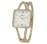 Blekon Collections Womens 30mm Square Elegant Metal Cuff Bangle Fashion Watch (Gold)