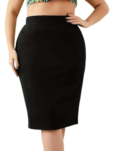CLXLYU Gonna A Tubino Summer Plus Size Solid Slim Gonna, Gonna A Fessura A Vita in Alto Casual, Abbigliamento da Donna Taglie Forti-Nero-5Xl