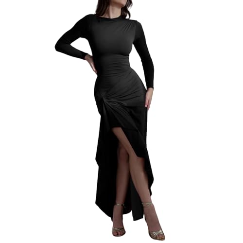 owsber Vestidos de cóctel para mujer, de manga larga, elegantes, ajustados, a la moda, vestidos largos de fiesta, Negro -, S
