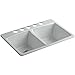 KOHLER K-5846-5U-95 Brookfield Under-Mount Double-Equal Bowl Kitchen Sink with 5 Oversized Faucet Holes, Ice Grey