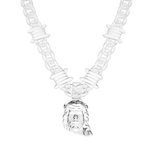 HZMAN Chunky Transparent Acrylic Jesus Pendant Necklace for Men Christian Gift