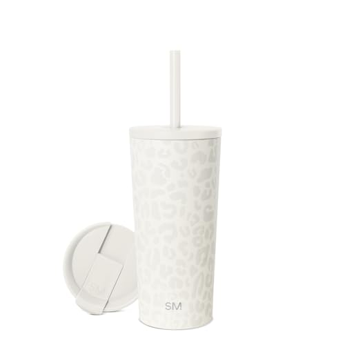Simple Modern Insulated Tumbler with Straw and Lid | Iced Coffee Cup Reusable Stainless Steel Water Bottle Travel Mug | Gifts for Women & Men | Classic Collection | 20oz | Cream Leopard
