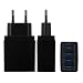 Produktbild Alecony 4 Port 3.1A 15W USB Europäisches Reiseladegerät Netzteil Ladestecker Reise Kompaktes Ladeadapter Schnelles Ladegerät für iPhone, iPad, Samsung, Nexus, HTC, Motorola, LG, Xiaomi (Schwarz)