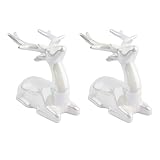Deko-Figuren aus hochwertigem Keramik | Porzellan-Optik mit Perlmuttlack (Hirsche liegend | 10,5 cm lang | 2 Stück)