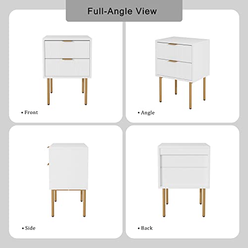 Aobafuir Nightstand, 2 Drawer Dresser For Bedroom, Small Side Table With 2 Drawers, Bedside Furniture, Night Stand, End Table With Gold Frame For Bedroom,Living Room,White #TOP7