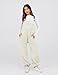 SeekMe Womens Fleece Overalls One-piece Bibs Jumpsuits Adjustable Suspender Straps Warm Winter Fuzzy Ski Pants(1833-BeigeX1-S-FY)