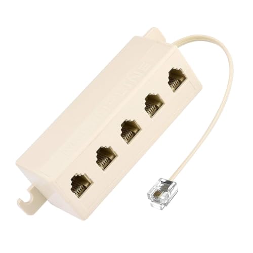 CY Adattatore a 5 vie, presa 6P4C RJ11 RJ12, adattatore splitter di linea modulare per telefono, beige, 1 ingresso 5 uscite