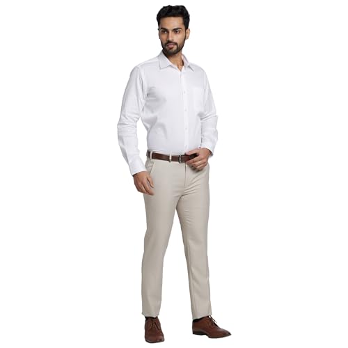 Image of Park Avenue Men's Mid Rise Checks Pattern Super Slim Fit Polyester Blend Flat Front Formal Trouser