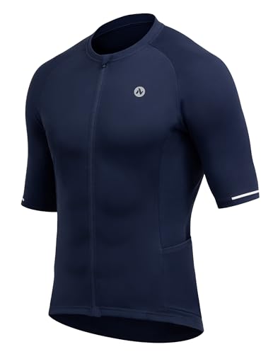 Image of Nepest Mens Cycling Jersey Short Sleeves Biking Cycle Tops Quick Dry Breathable Bicycle Shirt for Mountain Road, Navy Blue, M