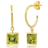 925 Sterling Silver and 14k Gold Plated Open Hoop Earrings for Women with Dangle Princess Cut Perido