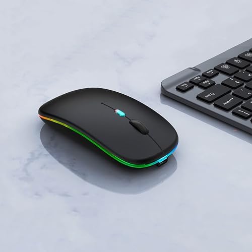 WREANU Wireless Bluetooth Mouse Rechargeable Laptop Mice with LED Lights Silent Slim Use(BT5.2 and 2.4G Portable USB) Dual Mode Computer Mouse for Laptop/iPad/Tablet/Apple/Computer/Mac (Black) - 1