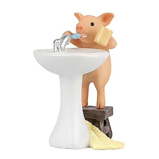 Aclema Pig Decor Figurines Miniature Fairy Garden Kitchen Resin Collections for Terrarium Micro Landscape Pig Brush Teeth