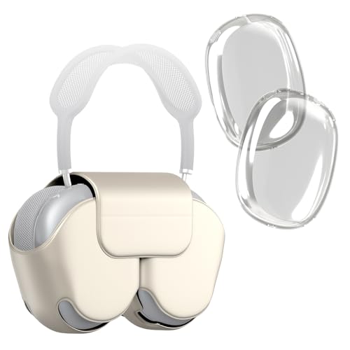 Coque Airpods Max blanche en cuir PU et TPU avec mode veille automatique