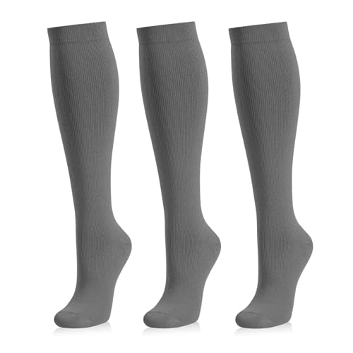Image of Medical Compression Socks for Women and Men 3 Pairs 20-30 mmHg Knee High Christmas Compression Stockings Circulation Best for Running Athletic Nurses
