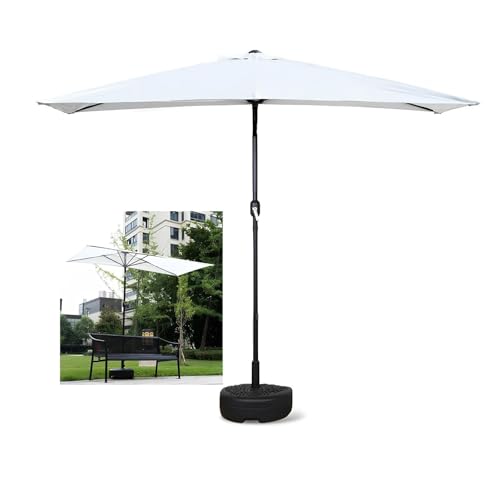 Outdoor Patio Half Umbrella with Crank and Base Wall Mounted Garden Parasol for Café Deck Balcony Window UV Resistant Sun Shade for Terrace 9ft Rectangular Design