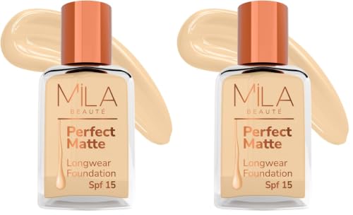 Image of Mila Beaute Perfect Matte Long Wear Foundation | High Coverage, Light Weight & Water Resistant I Oil Free Formula With SPF 15 & Vitamin E | Smooth Matte Finish | Keeps Skin Hydrated | Shade - (4 Skin, 30ml)