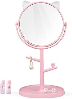 Louphee Bedroom Mirror-&Makeup Mirror in Cute Cat Ears Shape for Girls Gifts in Bathroom or Bedroom- Pink