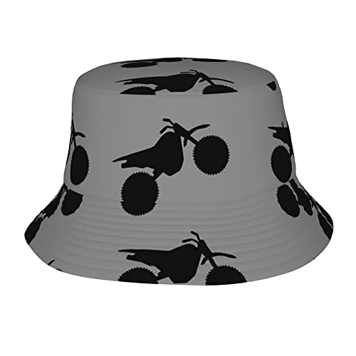 Motorcycle Dirt Bike Black On Grey Bucket Hat For Travel Beach Outdoor, Upf 50+ Sun Protection Cap Breathable Wide Brim Fisherman Hat For Men Women #TOP27
