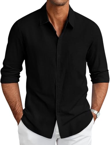 Image of CB-COLEBROOK Men's Long Sleeve Button Down Shirts Casual Cotton Linen Shirts Summer Beach Shirt for Mens Top (Available in Plus Size)