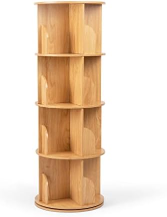 Rotating Bookshelf 360 Display, 4 Tier Floor Standing Bookcase for Kids & Adults, Solid Wood Narrow Spinning Bookshelf Organizer for Study Room, Living Room, Classroom & Bedroom.