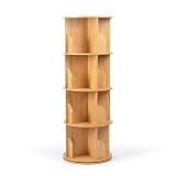 Rotating Bookshelf 360 Display, 4 Tier Floor Standing Bookcase for Kids & Adults, Solid Wood Narrow