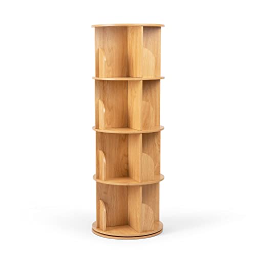 Rotating Bookshelf 360 Display, 4 Tier Floor Standing Bookcase For Kids & Adults, Solid Wood Narrow Spinning Bookshelf Organizer For Study Room, Living Room, Classroom & Bedroom. #TOP17