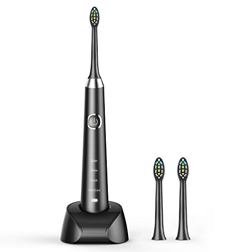 Hanasco Sonic Electric Toothbrush Rechargeable for Adults, 4 Modes with Build in 2 Mins Timer, 3 Brush Heads Included, Whitening Clean 4 Hours Charge for 30 Days Use, Soft Bristles, 38,000 VPM Black
