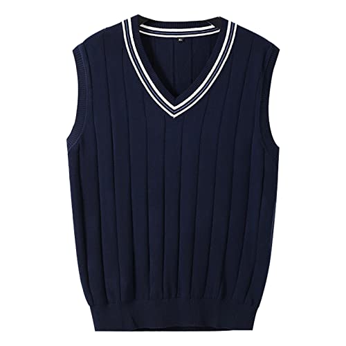 MANBOZIXi Pulls sans Manches Homme Pull à col-V Tricoté Gilet Élégant, Bleu XL