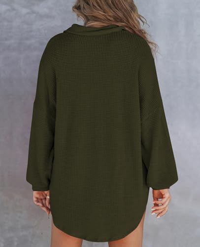 Poetsky Womens Waffle Knit Tops 2025 Oversized Long Sleeve Henley Shirts Fall Casual V Neck Loose Fit Tunic Blouse3