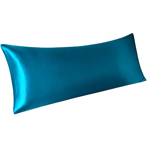PiccoCasa 1 PC Satin Body Pillowcases for Hair and Skin, Luxury Silky Pillow Cover Luxury Long Satin Pillow Cases with Envelope Closure Peacock Blue 20"x55" (4ft 6in)