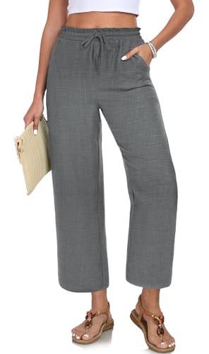 Image of EDUWU Women Casual Pants Loose High Waist Cropped Palazzo Beach Pants Summer Outfits 2026 Trendy