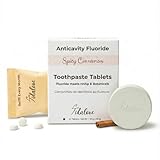 Smile More Toothpaste Tablets with Fluoride & nHAp - Vegan, Enamel Strengthening, Zero Waste, Eco-Friendly Tin (62 Tablets, Sweet Spicy Cinnamon, Travel-Friendly)